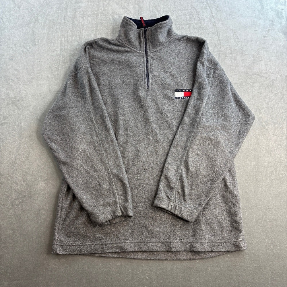 VTG Tommy Hilfiger Quarter Zip Fleece Pullover Gray Men's XL